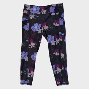 Pro Player Large Womens Wicking Polyester Athletic Floral Leggings Capri Length